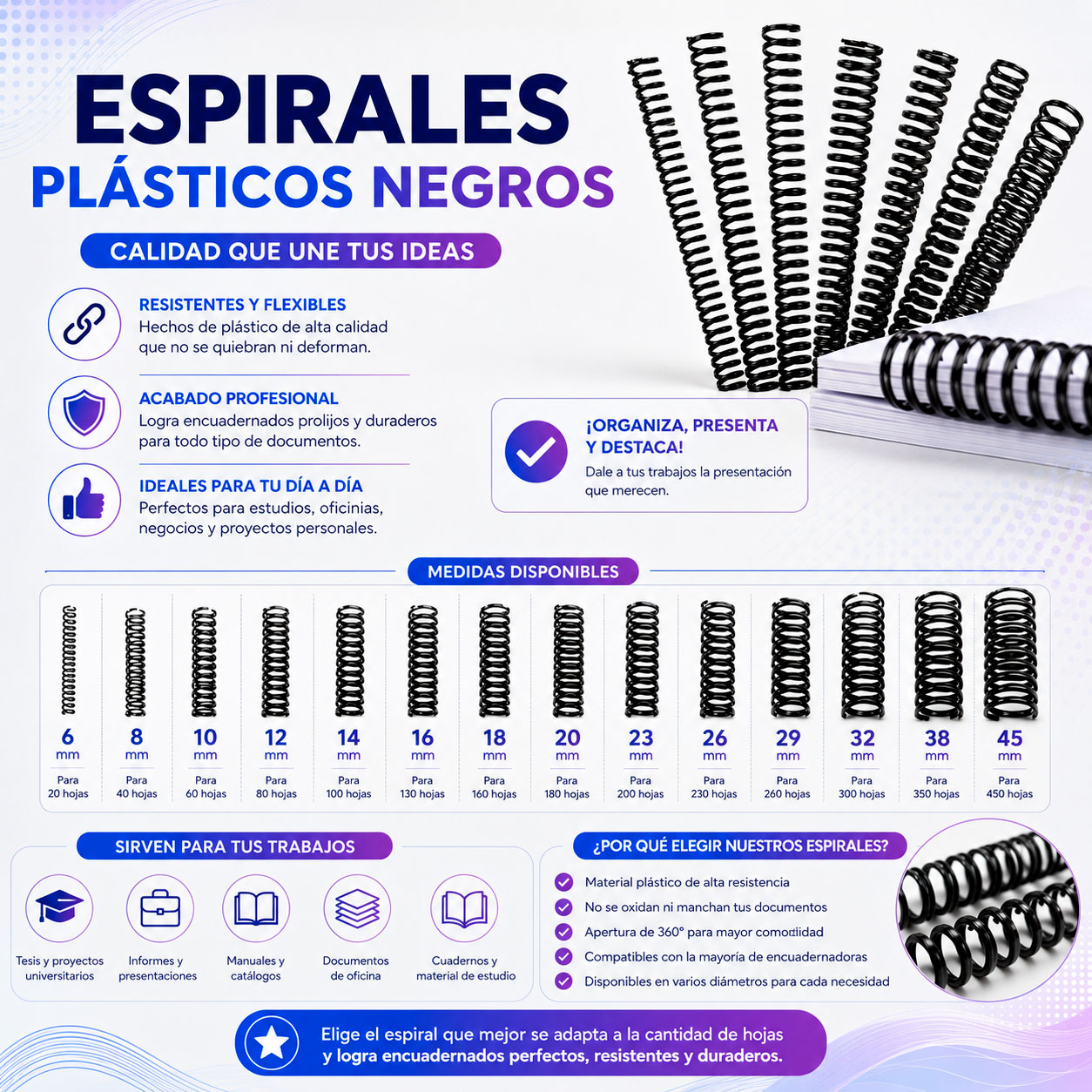 Espirales Plásticos - Negros para Anillar - Imagen 2