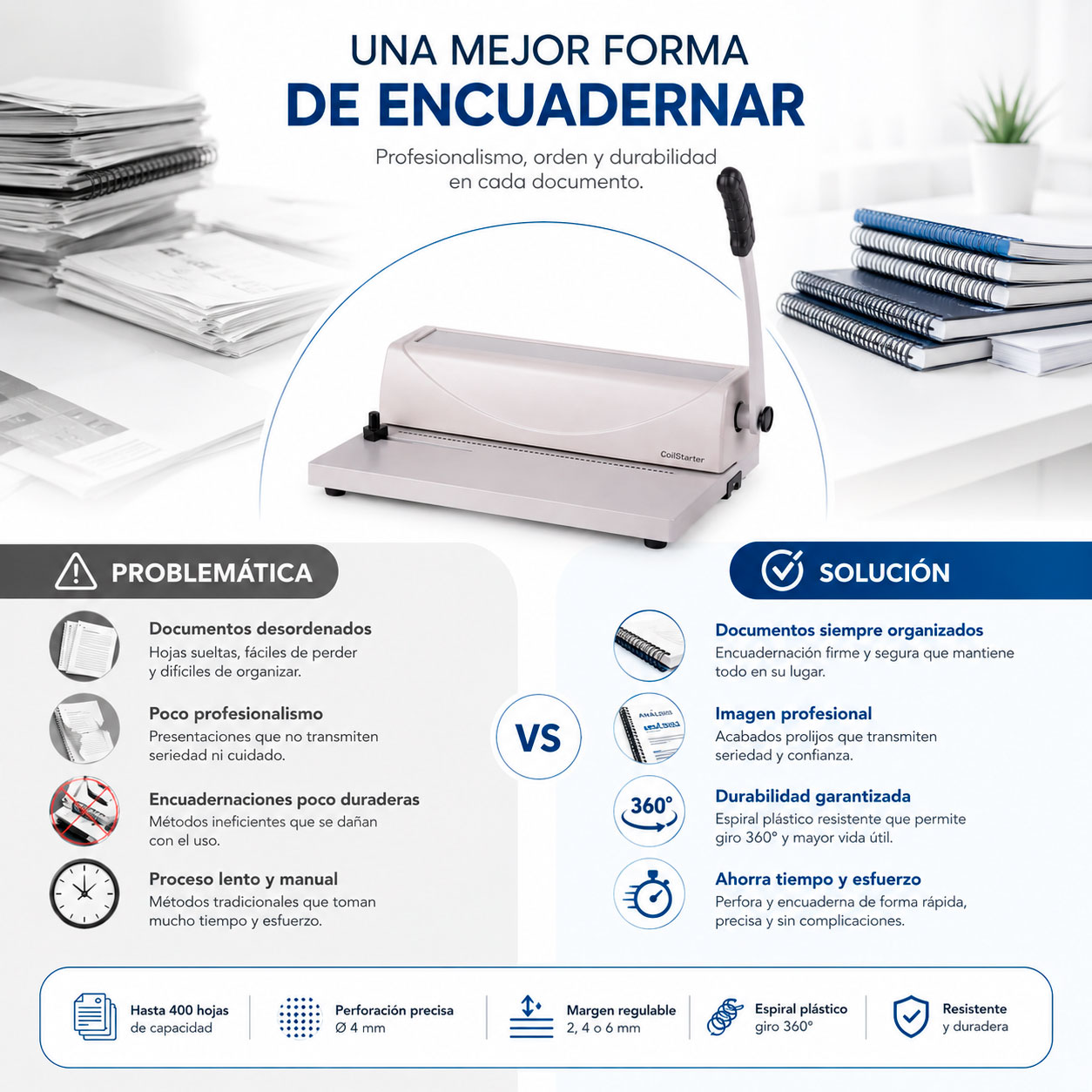 Encuadernadora – Tamaño Carta - C338 – Espiral plástico - Imagen 3