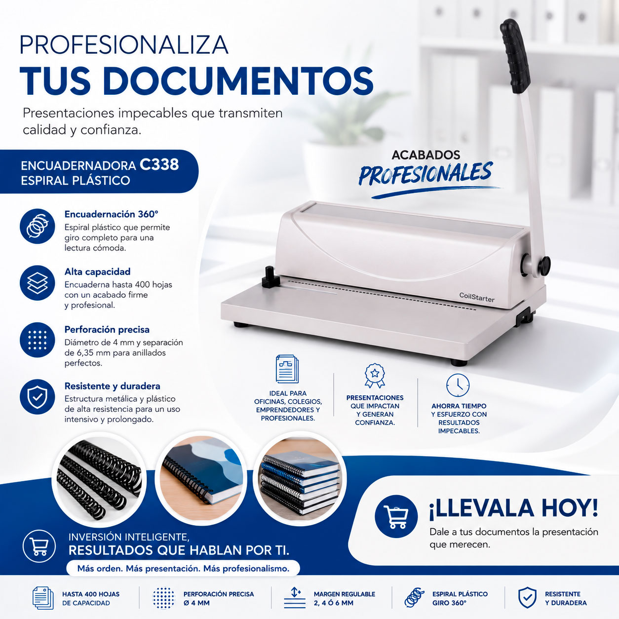Encuadernadora – Tamaño Carta - C338 – Espiral plástico - Imagen 4