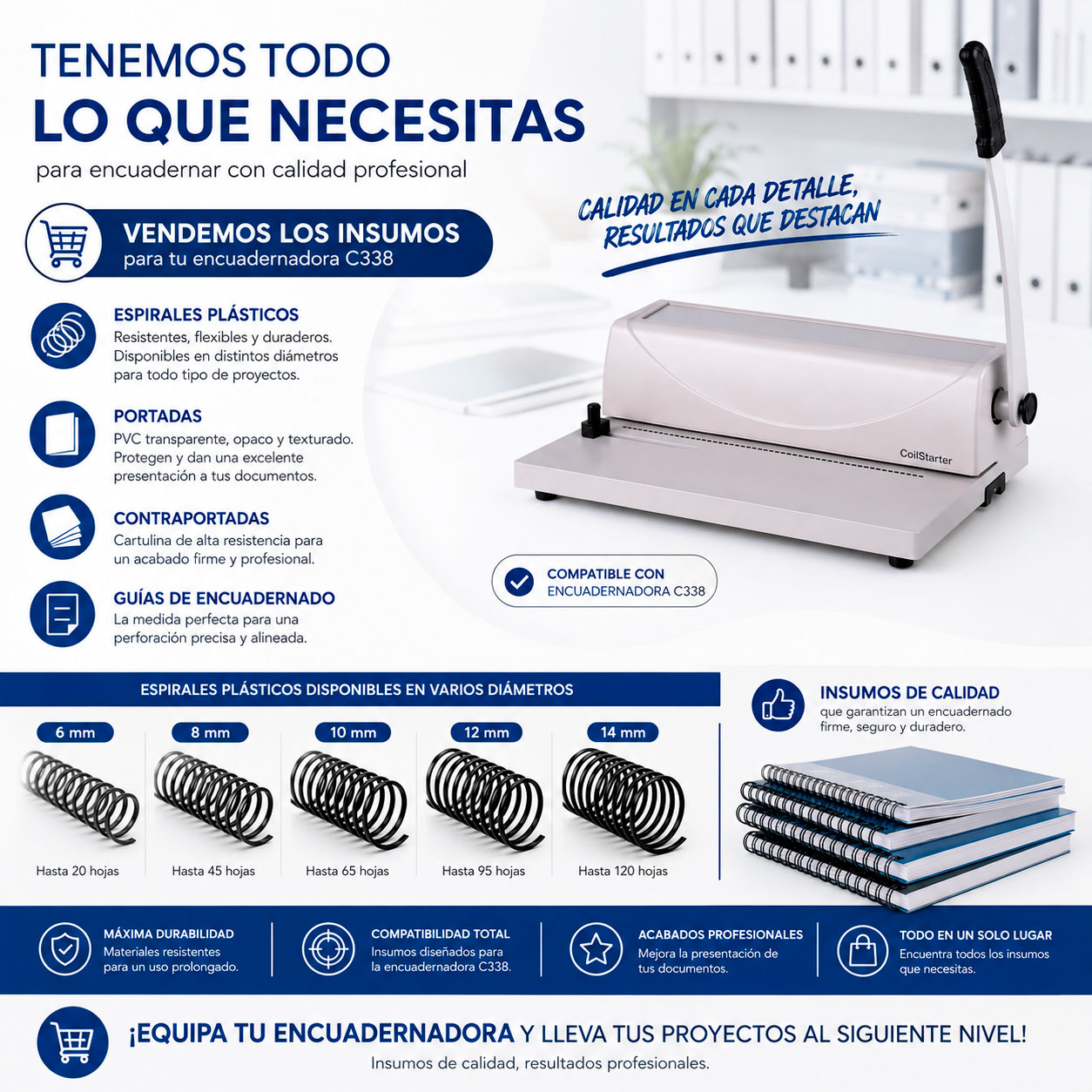 Encuadernadora – Tamaño Carta - C338 – Espiral plástico - Imagen 5