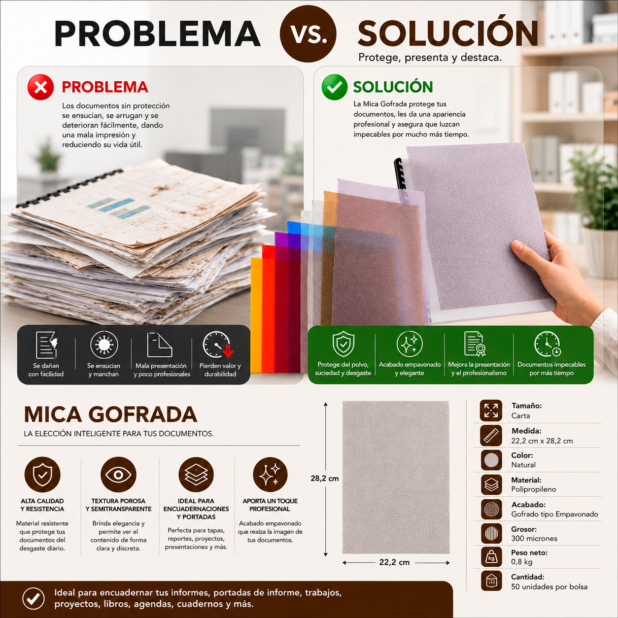 Micas Gofradas para Encuadernación Carta y Oficio - 50 Unidades - Imagen 3