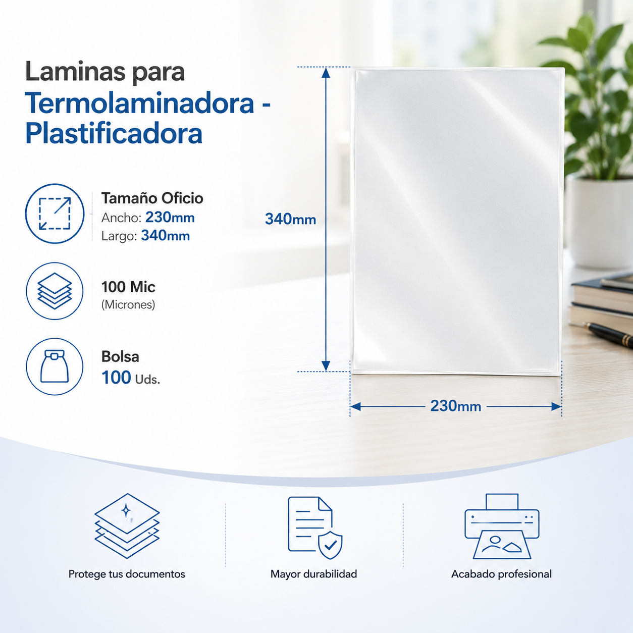 Láminas para Plastificar - Oficio 100 -125-175 mic- 100u - Imagen 2