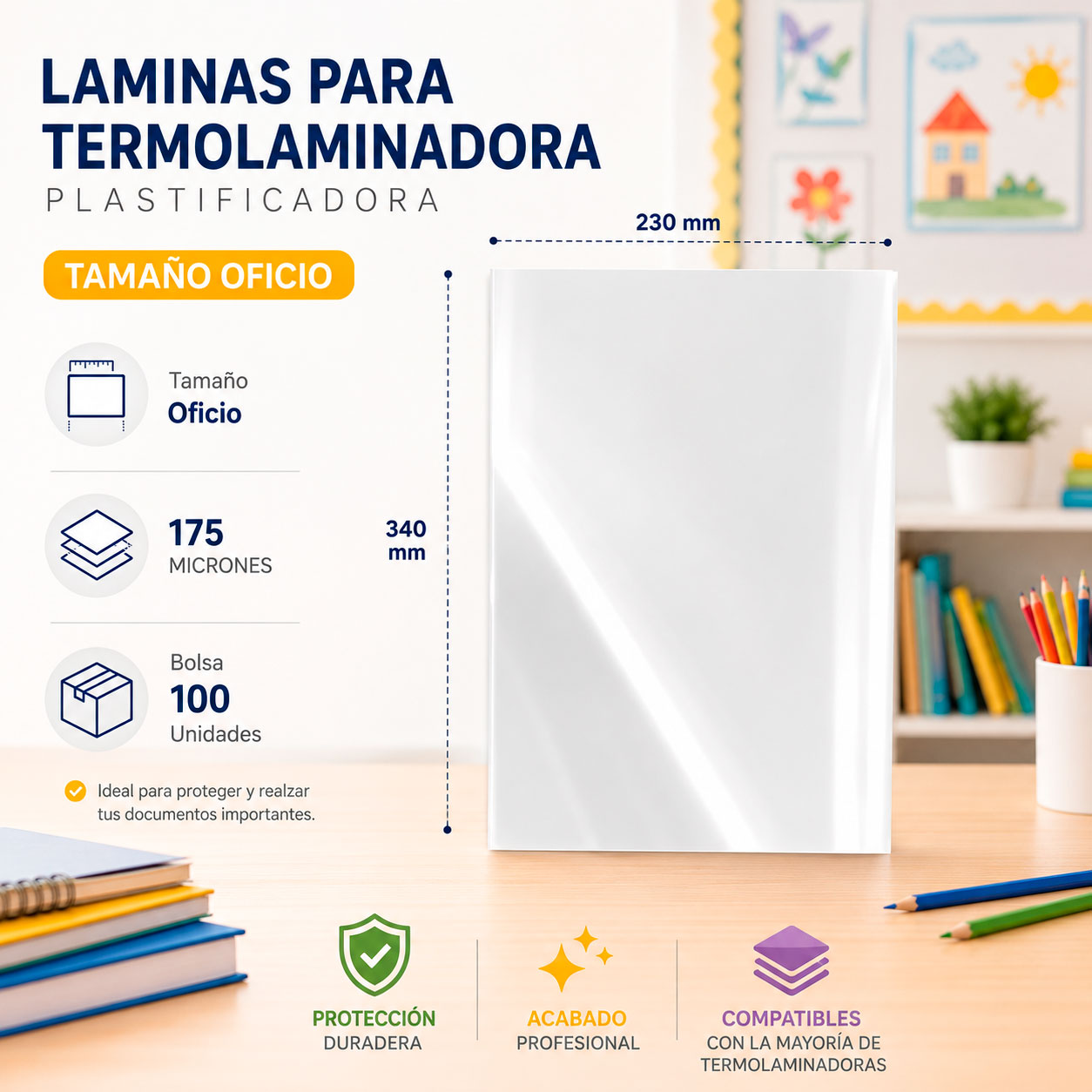 Láminas para Plastificar - Oficio 100 -125-175 mic- 100u - Imagen 4