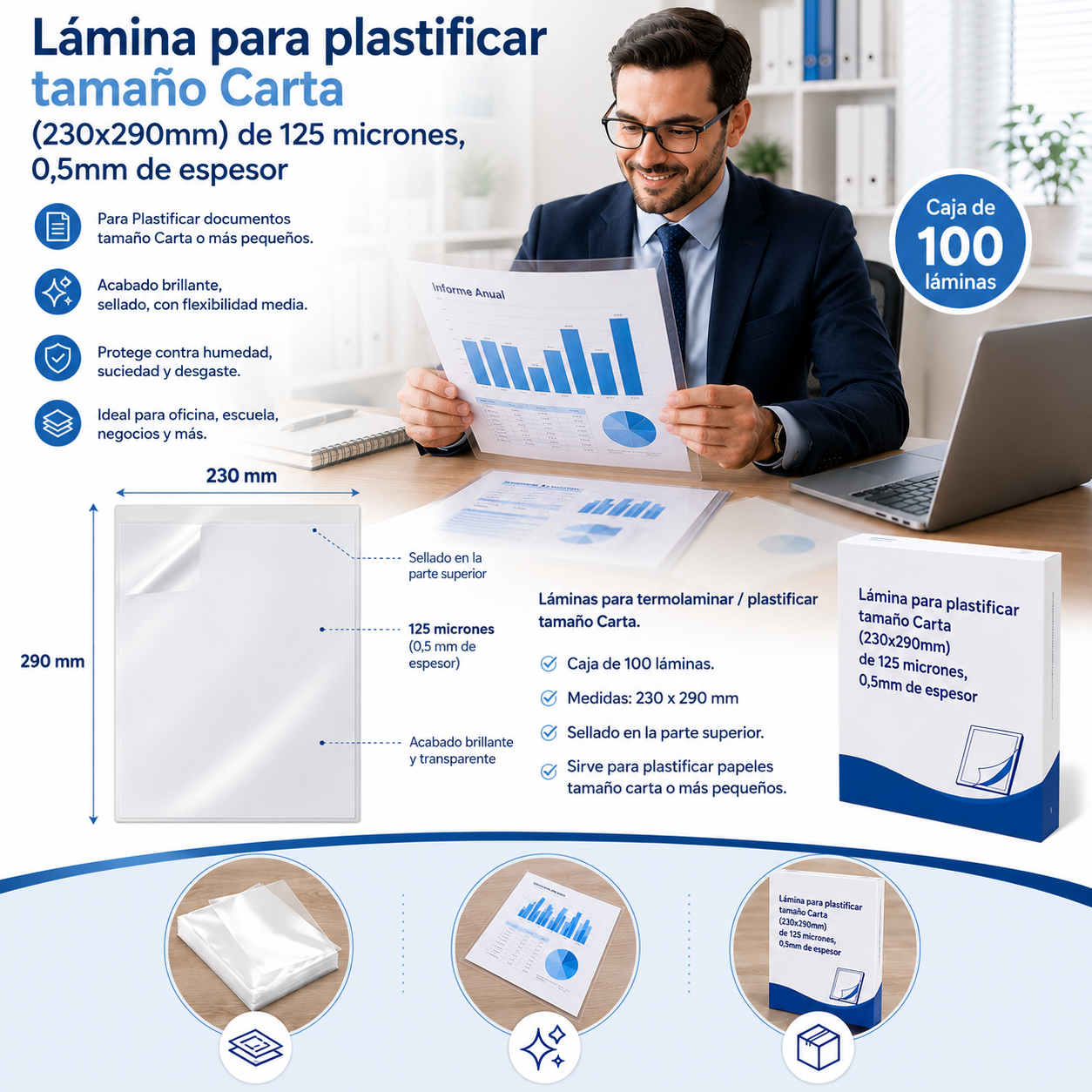 Laminas para plastificar- Carta (230x290mm) -100 -125 -175mic - Imagen 4