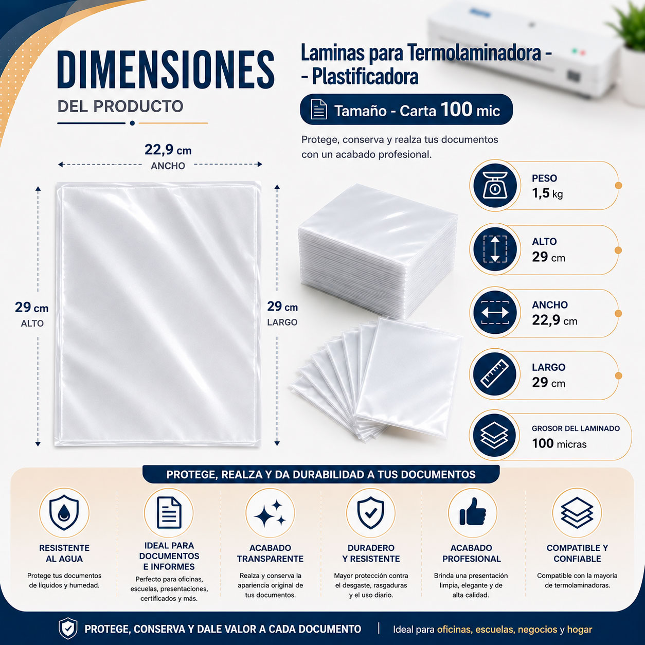 Laminas para plastificar- Carta (230x290mm) -100 -125 -175mic - Imagen 2