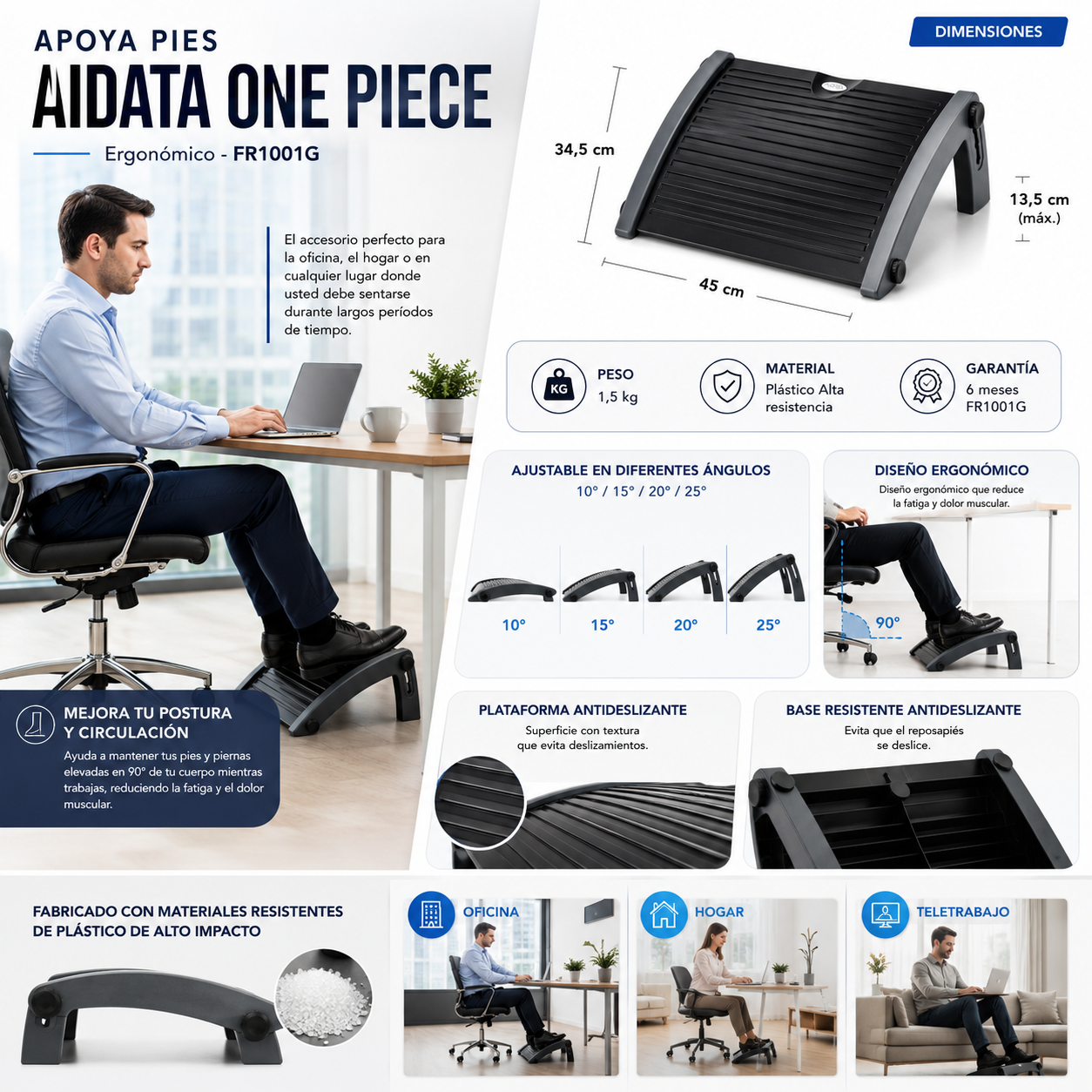 Apoya Pies Ergonómico AIDATA One Piece - para Oficina y Home - Imagen 2