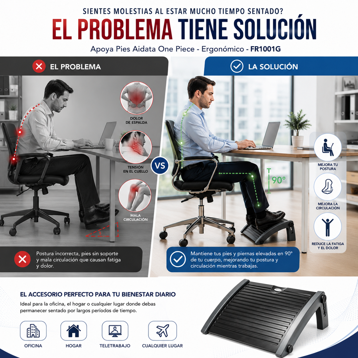 Apoya Pies Ergonómico AIDATA One Piece - para Oficina y Home - Imagen 3