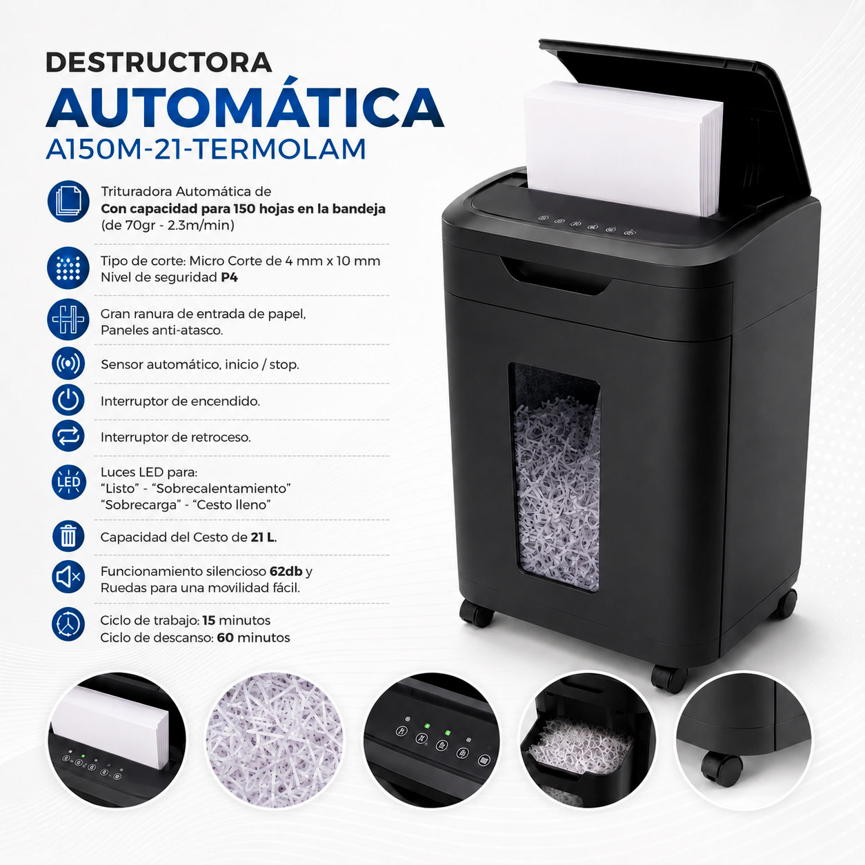 Máquina Destructora de Papel Automática 150 Hojas - Imagen 4