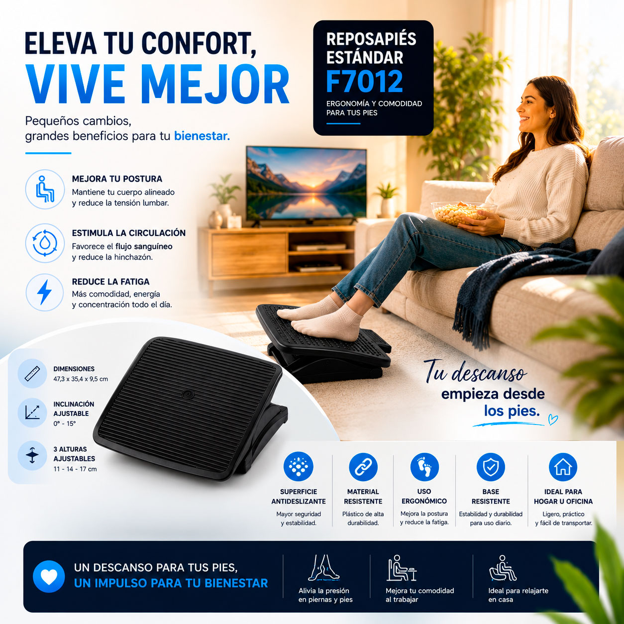 Reposapiés Estándar - Ergonómico Ajustable | Oficina y Hogar - Imagen 4