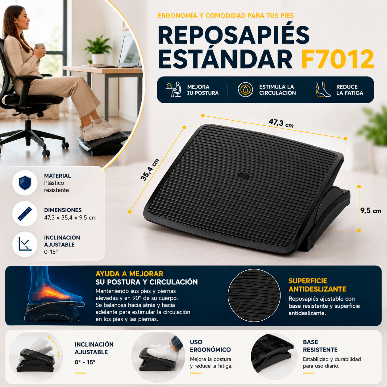 Reposapiés Estándar - Ergonómico Ajustable | Oficina y Hogar - Imagen 2