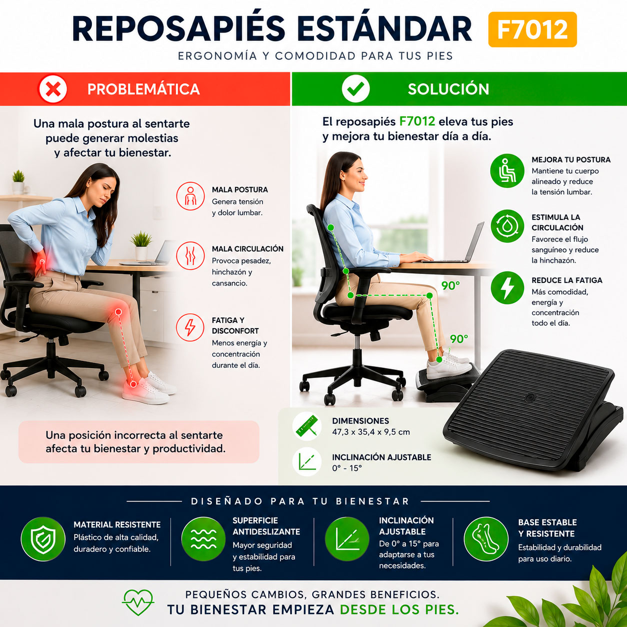 Reposapiés Estándar - Ergonómico Ajustable | Oficina y Hogar - Imagen 3