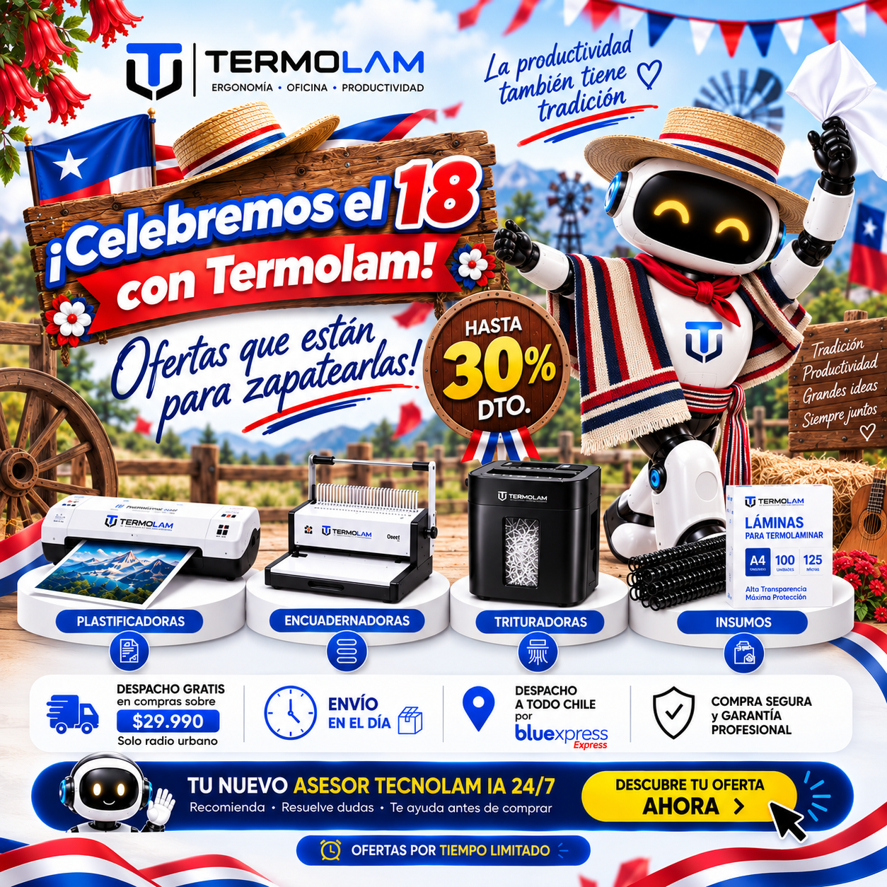 Ofertas Fiestas Patrias Termolam con hasta 30 por ciento de descuento en productos de oficina