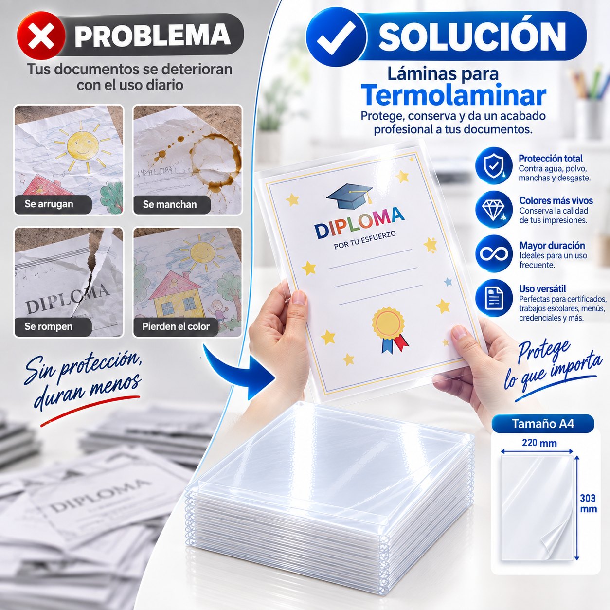 Problema y solución láminas para termolaminar A4