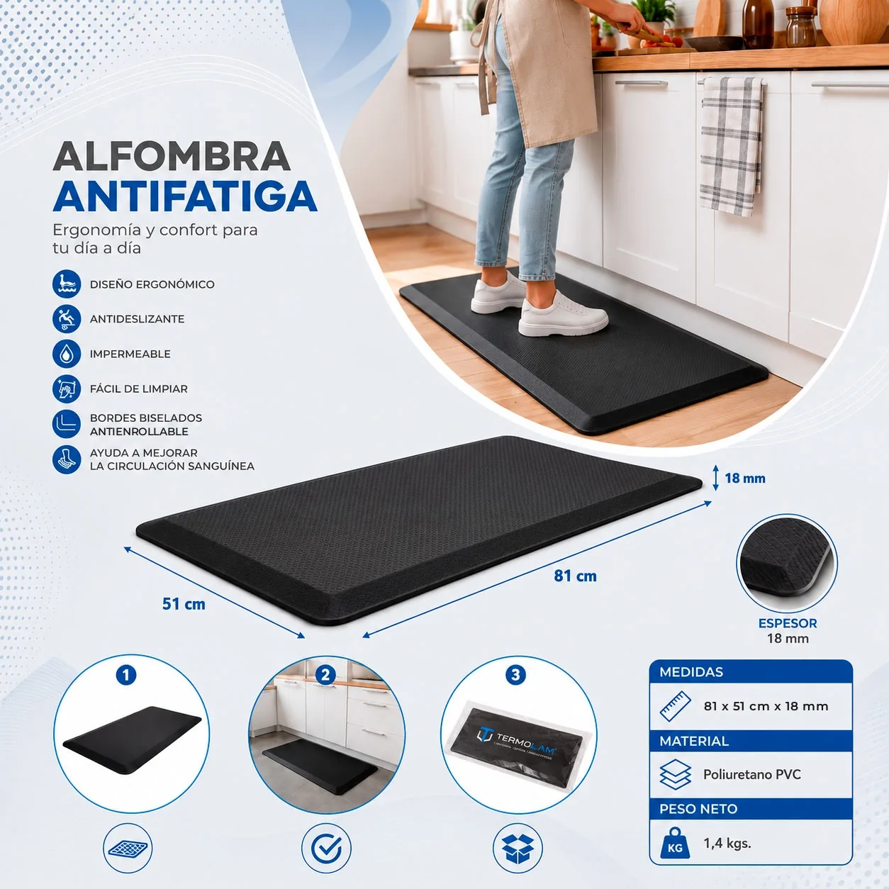 Alfombra Mat Ergonómica Antifatiga Oficina