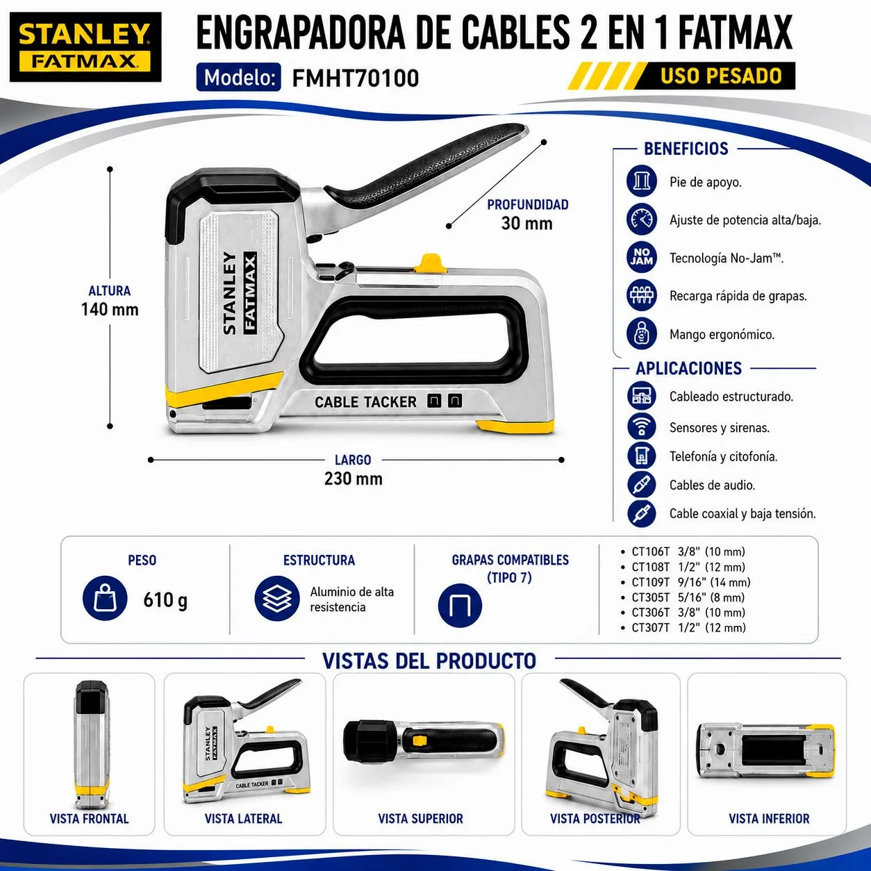 Engrapadora de Cables 2 en 1 Stanley FATMAX FMHT70100 - imagen 2