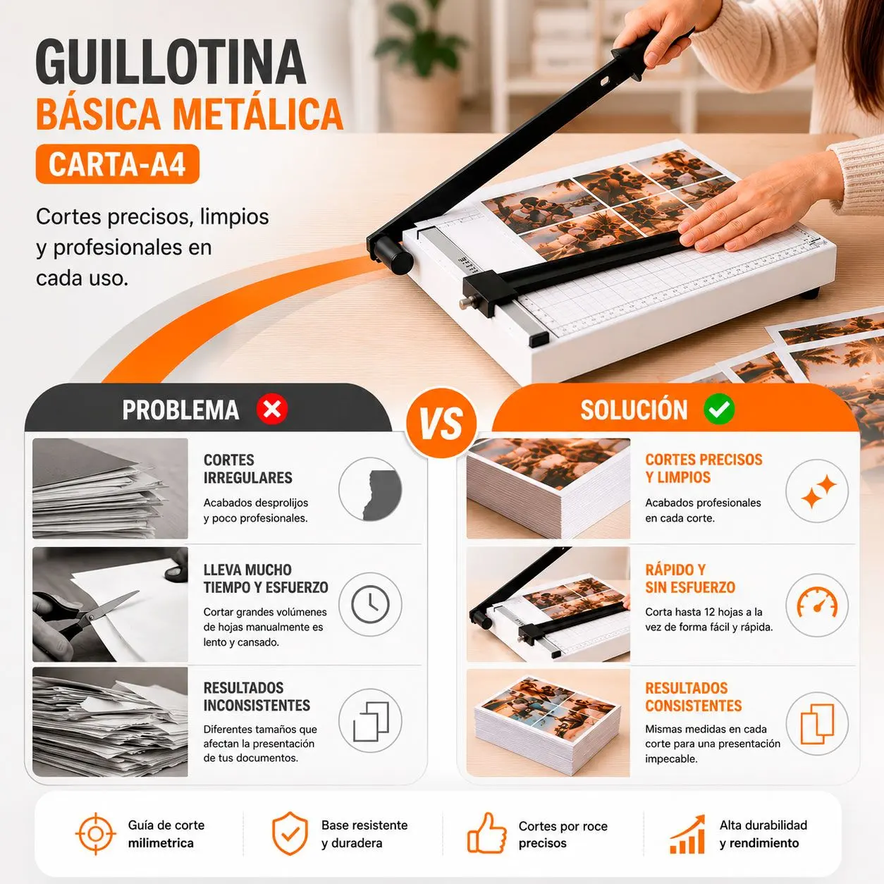 Guillotina Metálica A4 con Palanca para Papel Carta y Oficio