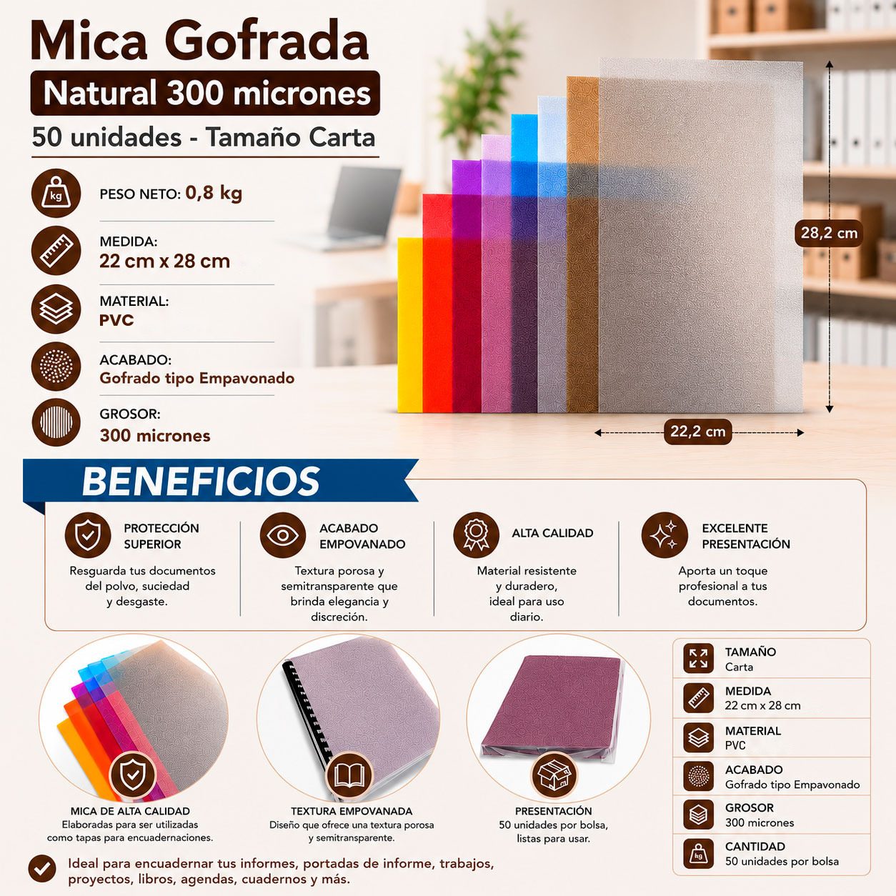 Micas Gofradas para Encuadernación Carta y Oficio - 50 Unidades - Termolam (imagen 2)