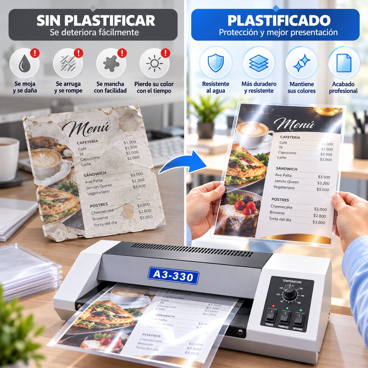 Documento sin plastificar vs plastificado