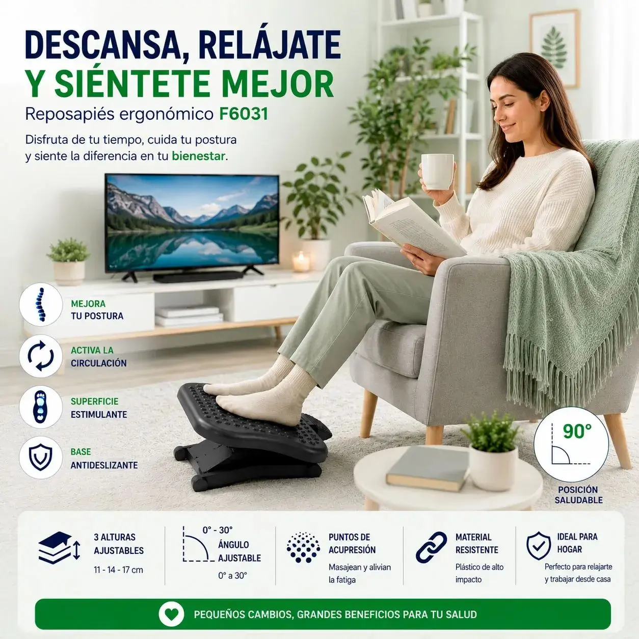 Reposapiés Ergonómico Regulable 3 Posiciones para Oficina