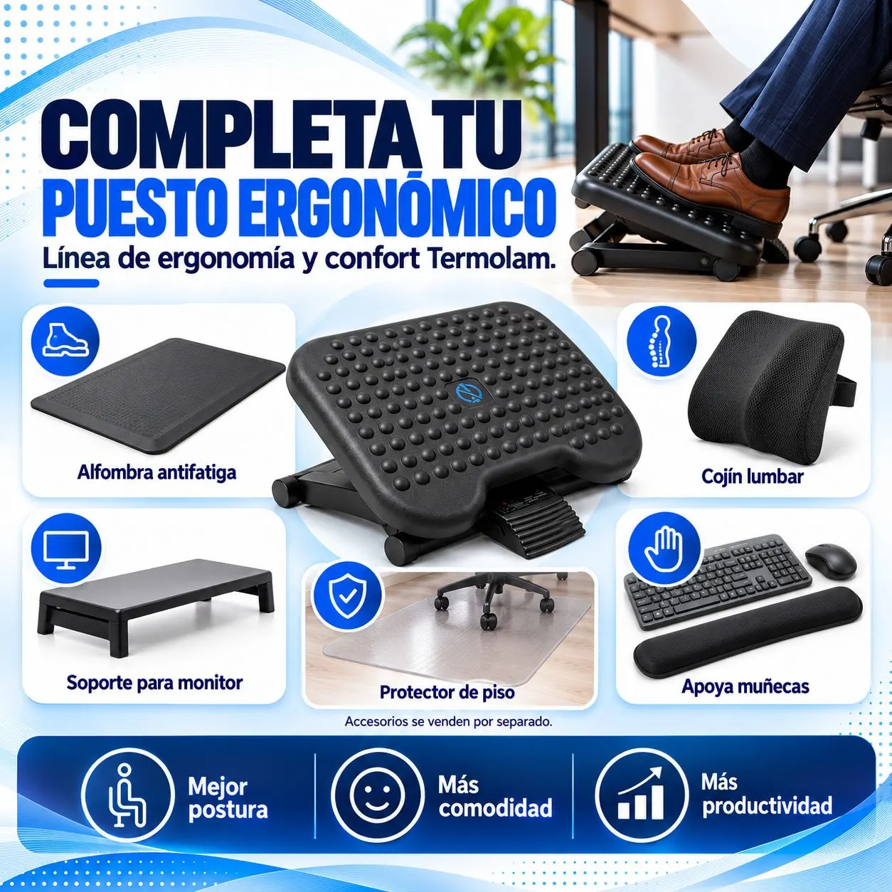 Reposapiés Ergonómico Regulable 3 Posiciones para Oficina