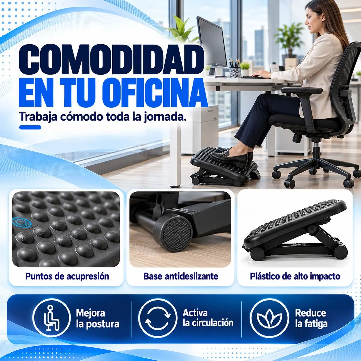 Reposapiés Ergonómico Regulable 3 Posiciones para Oficina