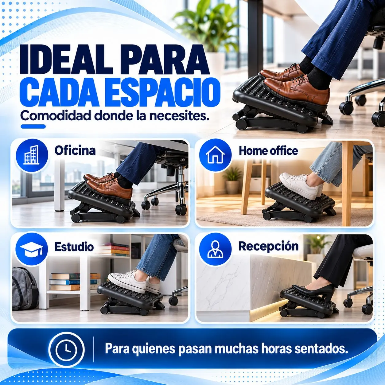 Reposapiés Ergonómico Regulable 3 Posiciones para Oficina