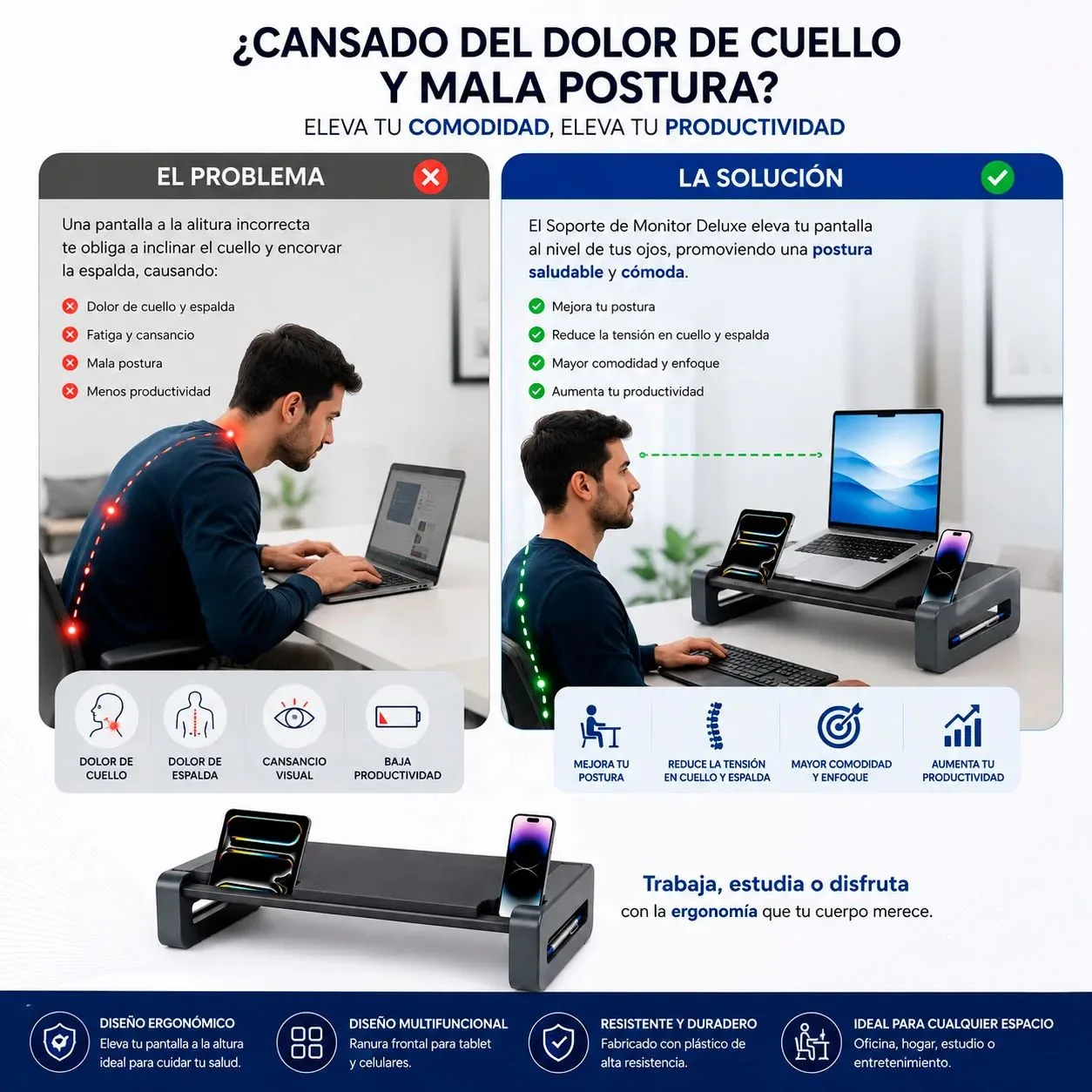 Soporte para Monitor y Laptop AIDATA Deluxe | Ergonómico